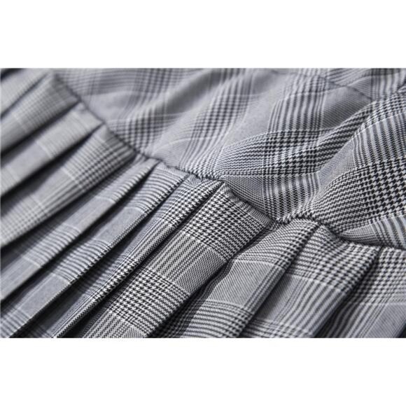 Women's Elastic Waist Tartan Pleated School Skirt Series 11 White - Picture 5 of 6